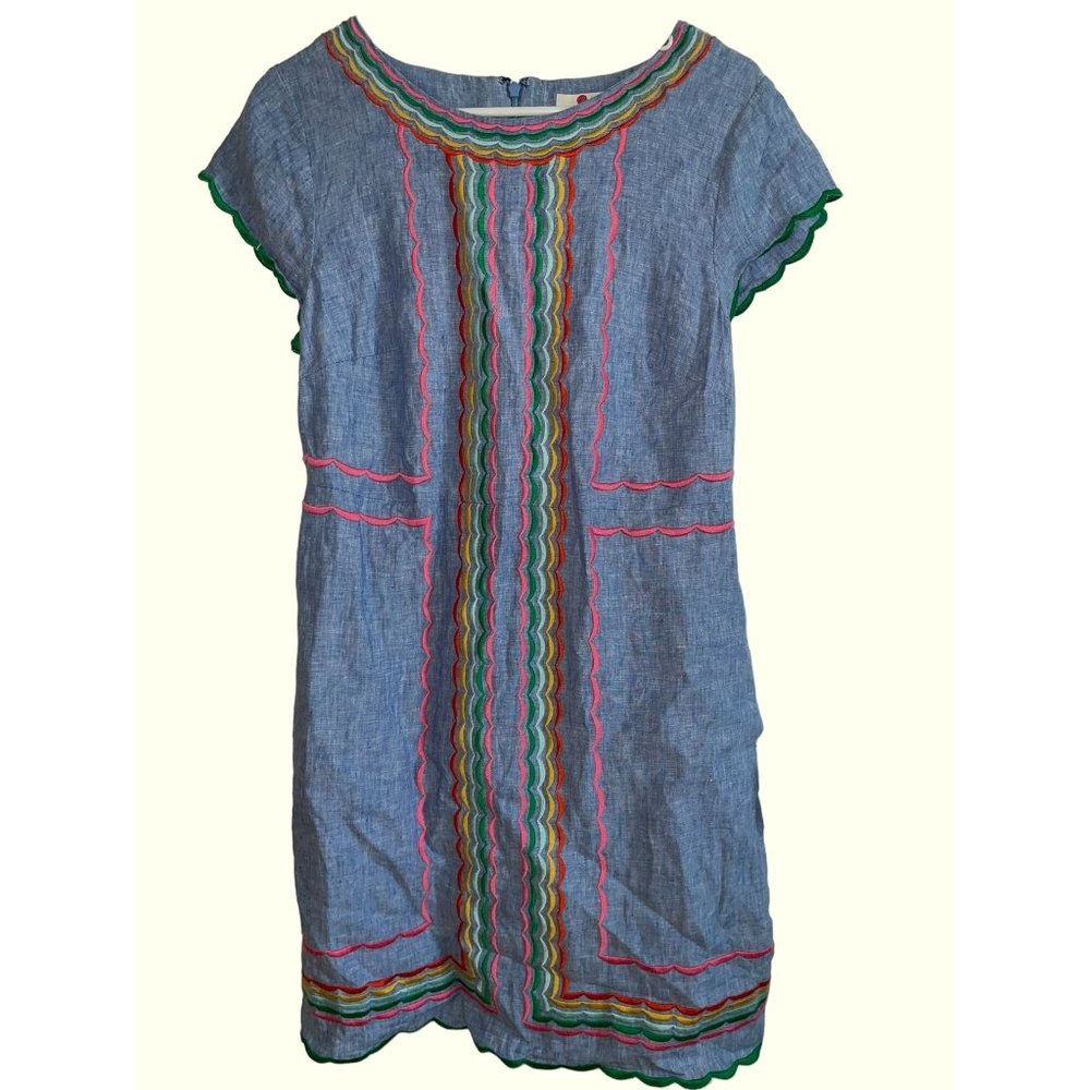 Boden Laura Linen Embroidered Dress Women's Size 10R